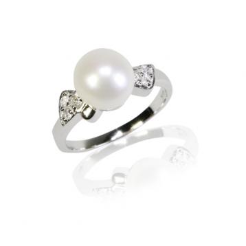 925 silver CZ fresh water pearl ring