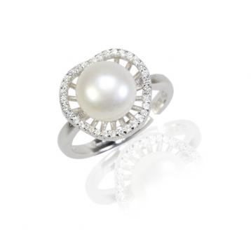 925 silver CZ fresh water pearl ring