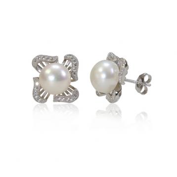 925 silver CZ fresh water pearl earring