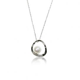 925 Silver CZ Fresh Water Pearl Necklace
