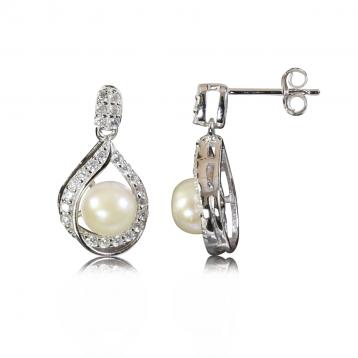 925 silver CZ fresh water pearl earring
