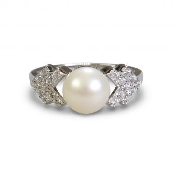 925 Silver CZ Fresh Water Pearl Ring