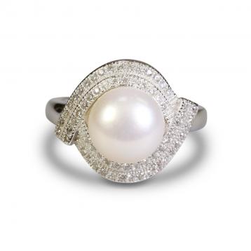 925 Silver CZ Fresh Water Pearl Ring