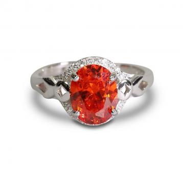 925 Silver Created Orange Sapphire Ring