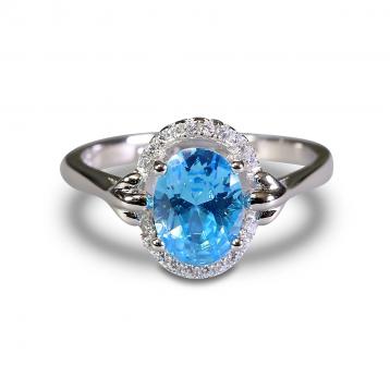 925 Silver Created Blue Topaz Ring