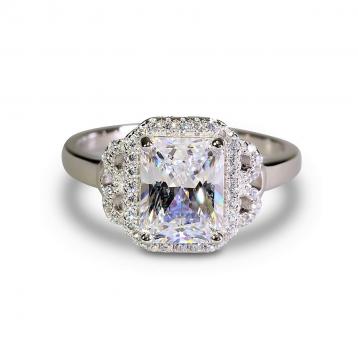 925 Silver 9*7 Emerald Cut Cubic Zirconia Ring