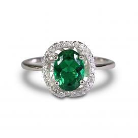 925 Silver Created Emerald Ring