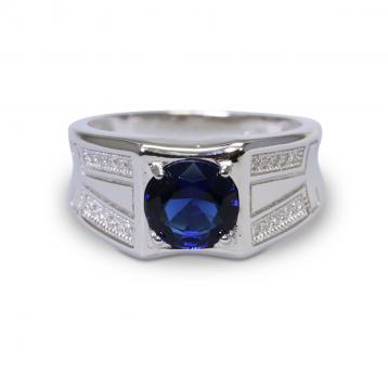 925 Silver Created Blue Sapphire Ring