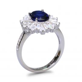 925 Silver Created Blue Sapphire Ring