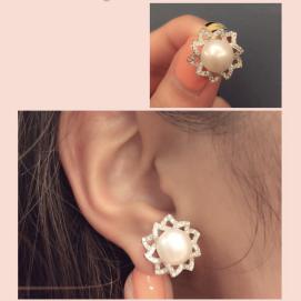 925 silver CZ fresh water pearl earring